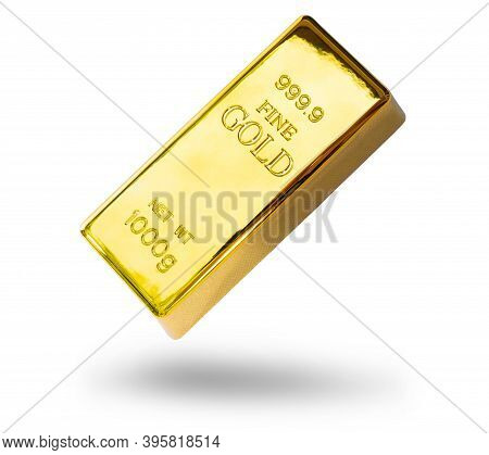 Closeup Shiny A Gold Bar 1 Kg On White Background