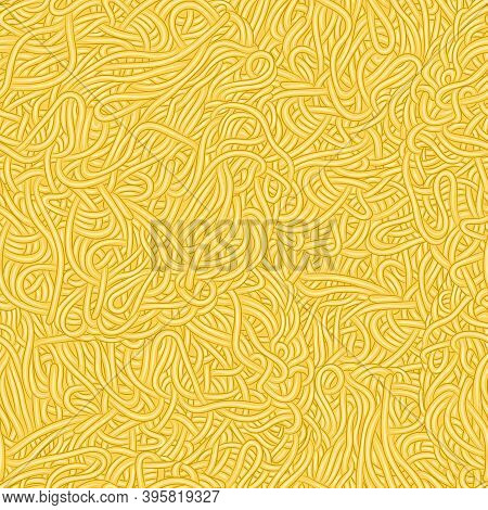 Seamless Pattern Texture Of Chinese Noodles, Spaghetti, Pasta Or Ramen Noodles. Vector Illustration