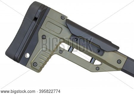 Back Of A Rifles Stock Isolated On A White Background