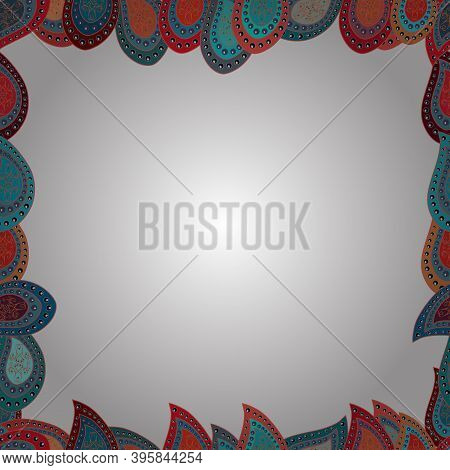 Vector Background With Hand Drawn Frame Doodle. Doodle Frame Consists Of Pink, White And Blue Border