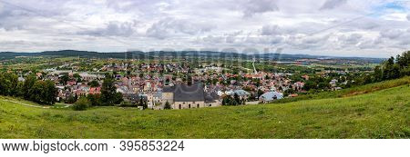 Checiny, Poland - September 06, 2020: Panoramic View Of Town Checiny In Swietokrzyskie Mountains, Wi