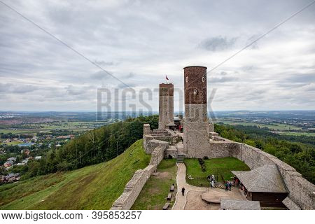 Checiny, Poland - September 06, 2020: The View From The Tower To The Courtyard Of The Castle. Old Hi