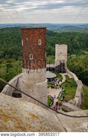 Checiny, Poland - September 06, 2020: The View From The Tower To The Courtyard Of The Castle. Old Hi