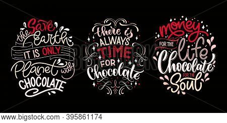 Chocolate Hand Lettering Quotes Set. Colorful Christmas Word Composition. Vector Design Elements For