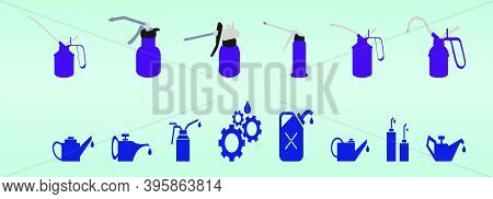 Set Of Oil Canister Cartoon Icon Design Template With Various Models. Modern Vector Illustration Iso
