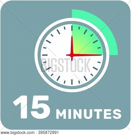 15 Minutes, Analog Clock, Isolated Timer Icon. Vector Illustration, Eps.