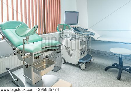 Gynecological Chair In Gynecological Room. Modern Gynecological Office Interior