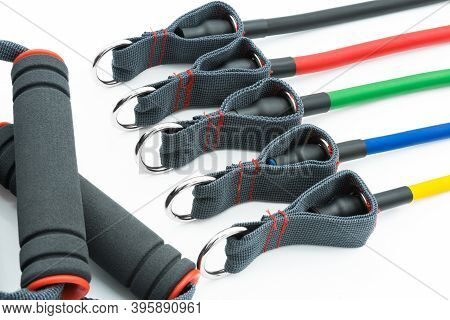 Colorful Resistance Bands Isolated On The White Background.