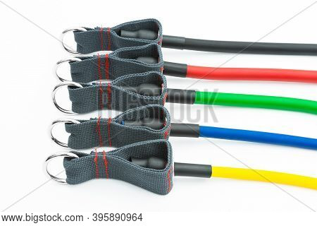 Colorful Resistance Bands Isolated On The White Background.