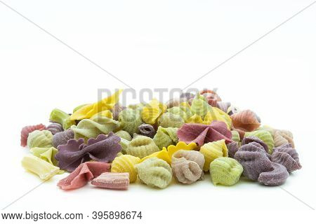 Close-up View Of The Colorful Macaroni Isolated On The White Background.
