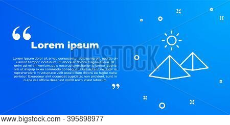 White Line Egypt Pyramids Icon Isolated On Blue Background. Symbol Of Ancient Egypt. Vector