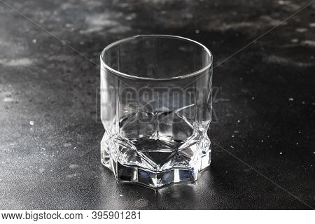 Empty Glass For Whiskey, Brandy Or Bubon, Old Fashion Type, Copy Space, Selective Focus