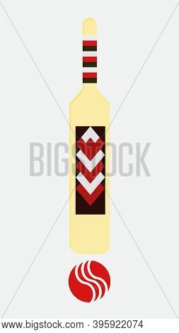 Image Of A Yellow Color Cricket Bat Vector Graphic Design Having In Red Color Ball.