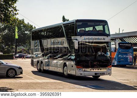 Berlin, Germany - July 11, 2014: Double Decker Setra S431 Dt Coach Of The Berlinienbus Transportatio