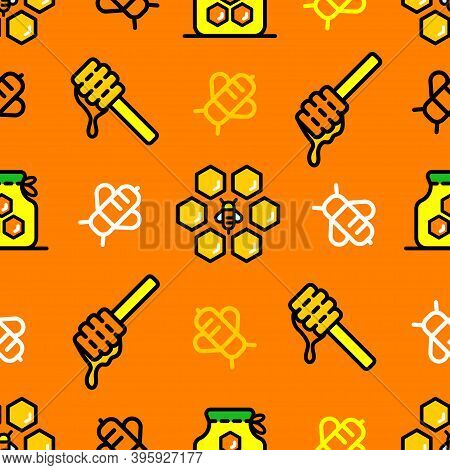Vector Seamless Pattern With Bees, Propolis And Honeycombs