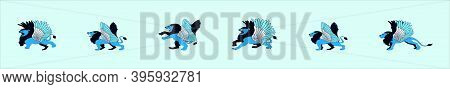 Set Of Winged Lion. Cartoon Icon Design Template With Various Models. Modern Vector Illustration Iso