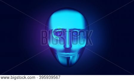 Cyborg Face With Digital Eyes. Future Technologies. Vector Illustration.