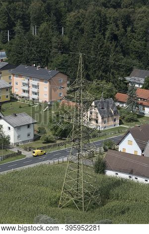 Energy Supply With A 380 Kv Power Line And Power Pole In The City