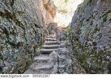 Staircase Between Two Rocky Walls In The Natural Setting Of La Ciudad Encantada In Cuenca