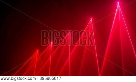 Interactive Exposition In Science Museum Or Exhibition: Bright Laser Show Installation With Red Colo