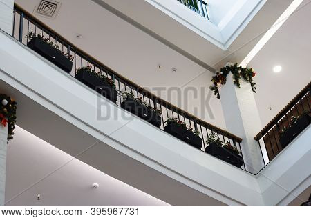 Vases With Plants On The Balcony Bottomview