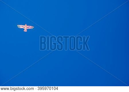 A Kite In The Form Of A Bird Against A Clear Sky. Freedom Conceptcopy Space.