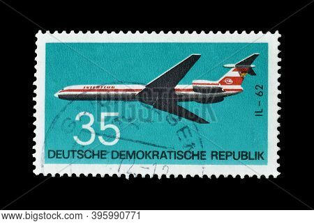 East Germany - Circa 1969 : Cancelled Postage Stamp Printed By Eat Germany, That Shows Airplane Il-6