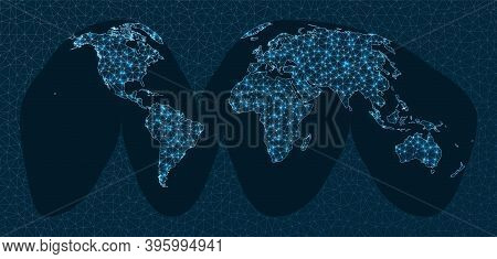Abstract Map Of World Network. Interrupted Homolosine Projection. World Network. Charming Connection