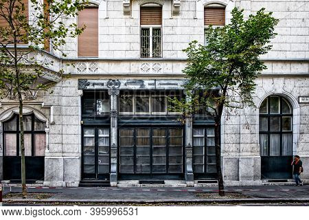 Budapest, Hungary, Aug 2019, View Of The Building Facade At 12 Hold Utca
