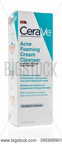 Winneconne, Wi -9 November 2020:  A Package Of Cerve Acne Foaming Cream Cleanser On An Isolated Back