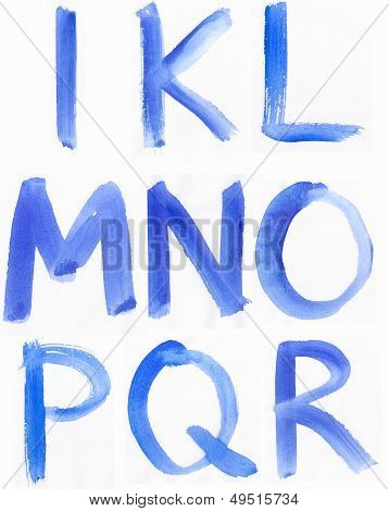 Handwritten Blue Watercolor Abc Alphabet