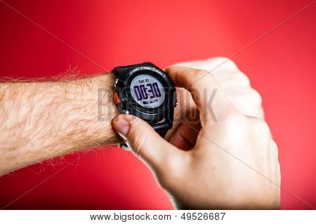 Runner Checking Sport Watch