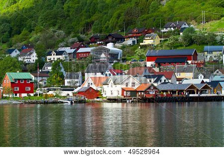 Village And Sea View On Mountains In  Fjord, Norway