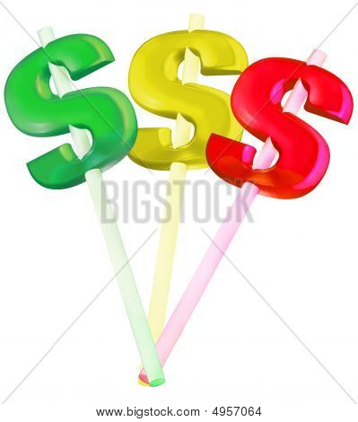 สามลูกกวาด Suckers รูปเครื่องหมายดอลลาร์