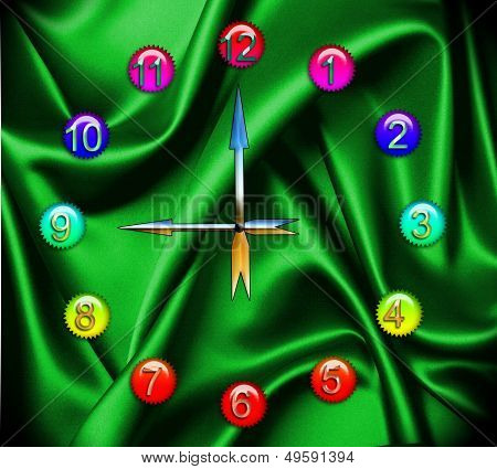 Stylish Clock On Green Silk Background