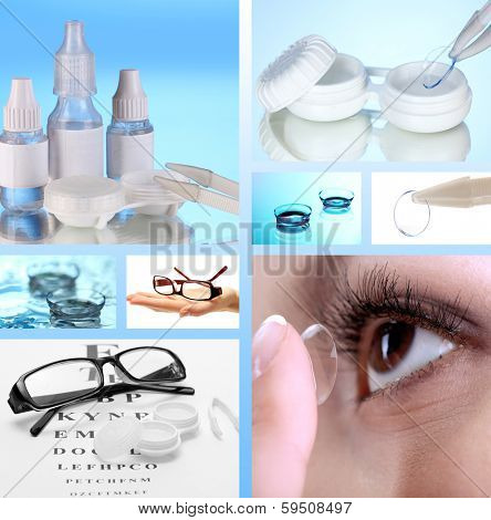 Collage of equipment for good vision, close-up