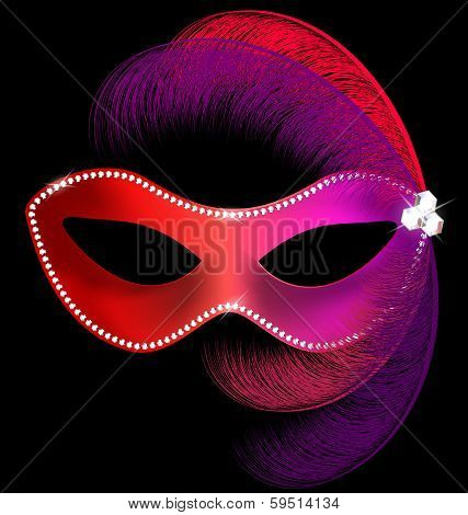 red carnival mask with feathers
