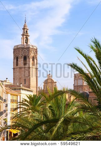 Valencia historic downtown El Miguelete and Cathedral  Micalet de la Seu in spain