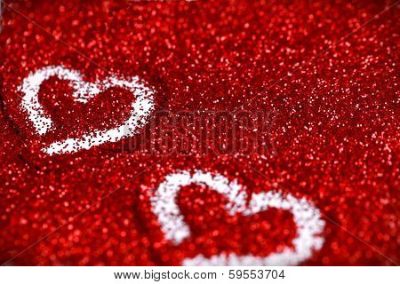 Red glitter Valentine's Day hearts abstract background
