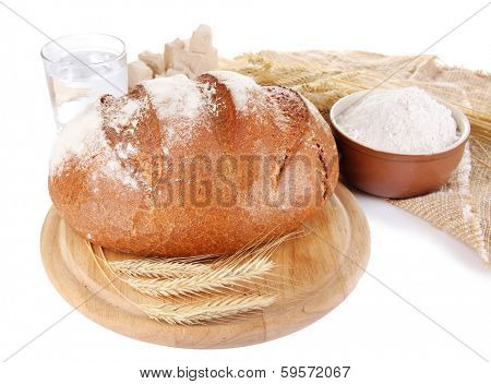 Composition with rye bread isolated on white