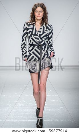 NEW YORK-FEB 9: A model walks the runway at the Tracy Reese fashion show during Mercedes-Benz Fashion Week Fall 2014 at Center 548 on February 9, 2014 in New York City.