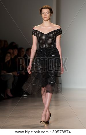 NEW YORK-FEB 9: A model walks the runway at the Lela Rose fashion show during Mercedes-Benz Fashion Week at The Salon at Lincoln Center on February 9, 2014 in New York City.
