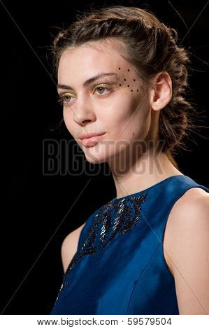 NEW YORK-FEB 9: A model walks the runway at the Lela Rose fashion show during Mercedes-Benz Fashion Week at The Salon at Lincoln Center on February 9, 2014 in New York City.