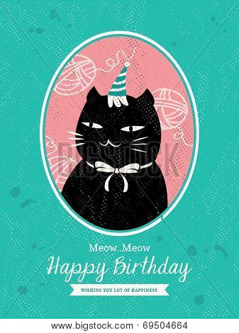 Cat Animal Cartoon Birthday Card Design