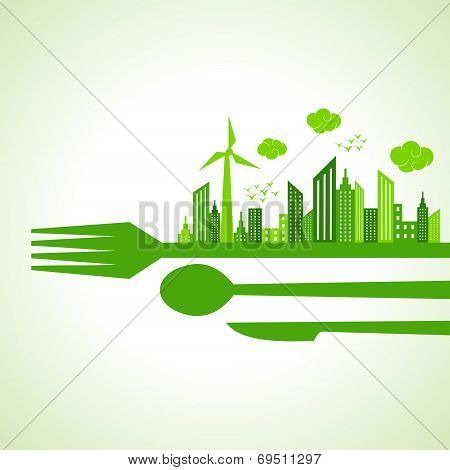 Eco city-escape on restaurant cutlaries stock vector