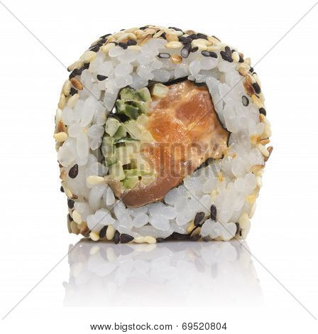 Sushi Roll With Sesame Isolated On White Background