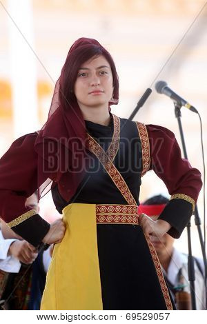Members of folk group Albanian Culture Society Jahi Hasani from Cegrane, Macedonia during the 48th International Folklore Festival in center of Zagreb,Croatia on July 20,2014