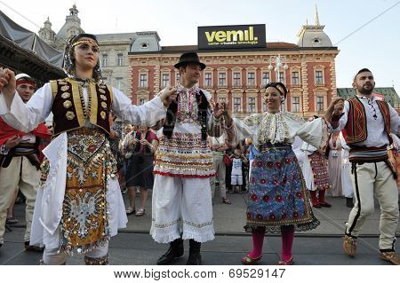 Members of folk group Albanian Culture Society Jahi Hasani from Cegrane, Macedonia during the 48th International Folklore Festival in center of Zagreb,Croatia on July 19,2014