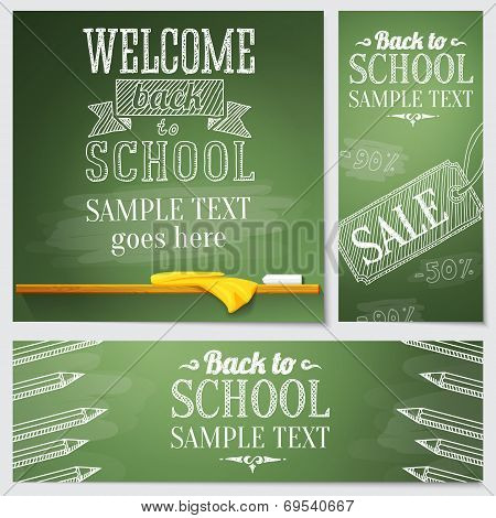 Set of school banners - different web site templates with sample text place for your message. Vector