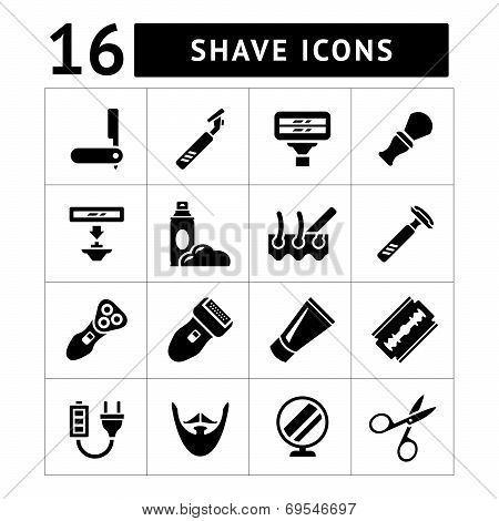Set Icons Of Shave, Barber Equipment And Accessories